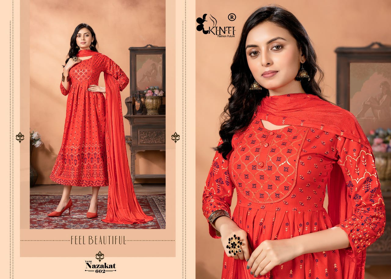 Kinti Nazakat 6 Rayon Embroidery Ethnic Wear Printed Kurti With Dupatta Collection